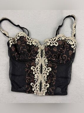 Vintage 90s Felina Black Bustier with Gold Accents Dark Enchantress Sz 36D